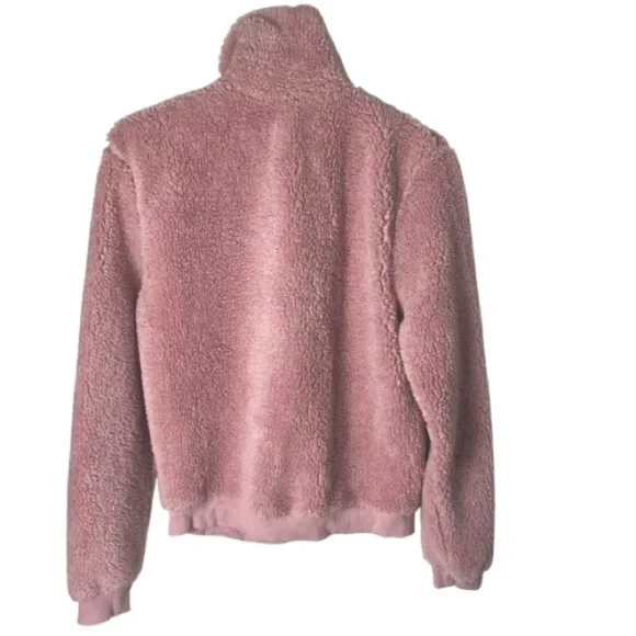 Women’s TopShop Pink Borg Heart Quarter Zip Fleeve Pullover Sweater Size 6 US! - Picture 3 of 5